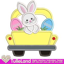 easter truck with bunny and eggs   my 1st easter boy bunny ears  easter rabbit design applique for machine embroidery