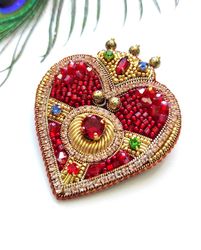 beaded heart brooch, heart pin, sailor moon brooch, heart, heart pin, hearts, brooch, bead brooch, gift for her, pin