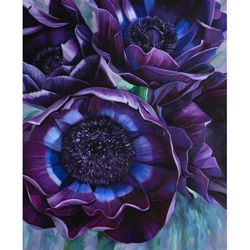 anemones original oil painting flowers art botanical wall art floral home decor