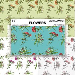 carnation flowers seamless pattern retro wallpaper vintage digital paper background, surface design fabric textile