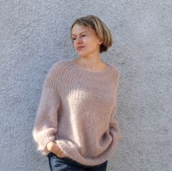 wool angora sweater for women, knit jumper, knit cardigan