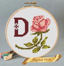 floral letter d pdf cross stitch flower monogram alphabet easy embroidery