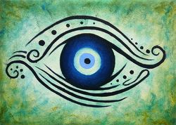 evil eye painting protection original art 5" by 7" turkish wall decor greek wall art blue eye artwork by timpaintings