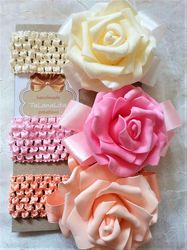 baby girl headbands and bows, 3 pcs set for newborn girl gift, big flower headband for infant, toddler, elastic headband