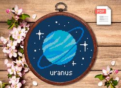 uranus cross stitch pattern, planets cross stitch pattern, uranus pattern, space cross stitch pattern