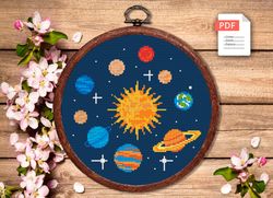 solar system cross stitch pattern, planets cross stitch pattern, sun pattern, space cross stitch pattern