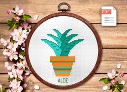 aloe cross stitch pattern, flower cross stitch pattern, embroidery aloe, flowers xstitch, potted flowers cross stitch