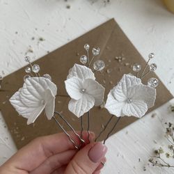 white hydrangea flowers bridal hair piece wedding floral hairpin flower bobby pins