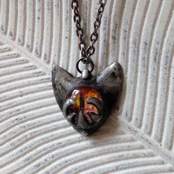 cat necklace, cat eye tin soldered pendant, cat lovers jewelry, halloween necklace, witchy aesthetic, goth bat pendant