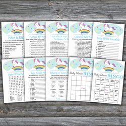 unicorn baby shower games bundle,rainbow baby shower games package,fun baby shower games,9 printable games-379