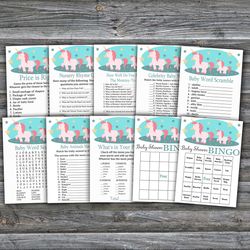 unicorn baby shower games bundle,unicorn baby shower games package,fun baby shower games,9 printable games-378