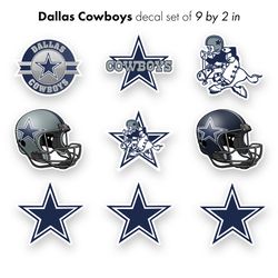 dallas cowboys laptop sticker history logo vinyl decal football team - set of 9