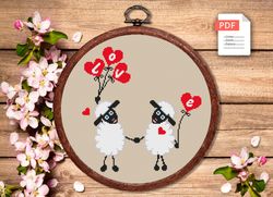 sheeps in love cross stitch pattern, sheep cross stitch, embroidery love, sheep xstitch, sheep pattern, love pattern