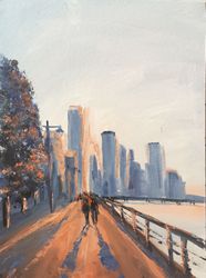 new york cityscape sunrise painting oil original artwork  new york painting by nadia hope