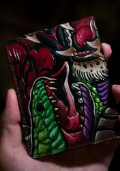 wallet tiger vs snake, leather tattoo purse, leather craft horror, halloween gift