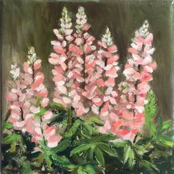 lupin painting floral original art pink lupin oil artwork flower wall art