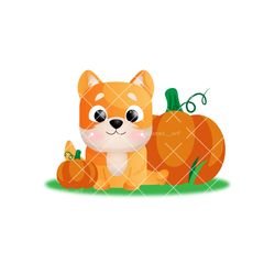 dog with pumpkins clipart, cute clipart, halloween clipart, cute dog, cute puppy, vector clipart, vector illustration