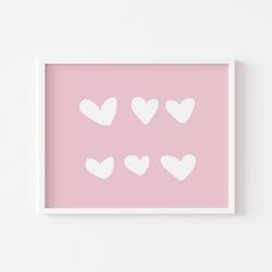 pink hearts nursery print, so cute pink hearts, nursery wall art, pastel hearts print for baby, nursery art print