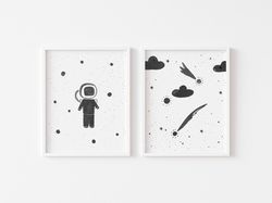 astronaut and shooting star prints for nursery, nursery wall art, astronaut nursery print, shooting star nursery art