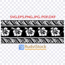 Tattoo Svg. Polynesian tribal flowers pattern seamless border