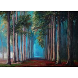 forest landscape original oil painting pine trees art impasto painting wall art