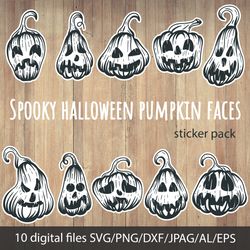 spooky halloween pumpkin faces stickers svg/png