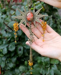 handmade unique citrine jasper vintage beautiful key necklace