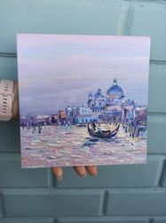 venice painting cityscape original art boat impasto city italy wall art artwork palette knife by anna antonova