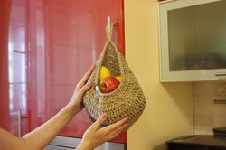 wall hanging baskets for vegetables and fruits, crocheted jute potato storage basket, wall decor