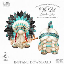 Tribal Gnome Clip Art. Feather Headpiece. Hand Drawn Graphics, Instant Download. Digital Download. OliArtStudioShop