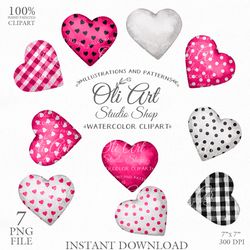 Valentines Day. Pink Hearts. Hand painted clipart. Sublimation Png, Design Digital Download. OliArtStudioShop