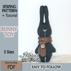 bunny sewing e-pattern, pdf easy to folow pattern, stuffed animal toy pattern, how to sew primitive bunny for easter