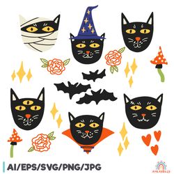 halloween black face cat clipart