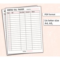 bill tracker, monthly bill tracker, bill tracker printable, monthly bill tracker printable, printable bill tracker, bill