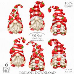 Strawberry Gnome. Hand painted clipart. Cute Characters, Hand Drawn graphics. Digital Download. OliArtStudioShop