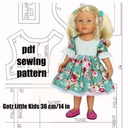 pdf pattern for gotz doll 36 cm/14.5", dress for doll, gotz little kidz clothes, dress, pdf pattern doll dress for gotz