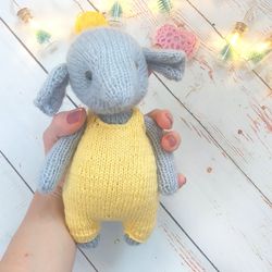 safari nursery decor elephant baby gift knitted stuffed toy elephant lovey