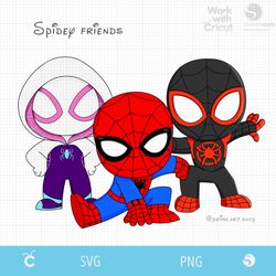 spidey his amazing friends svg, superhero svg, ghost spider svg, baby morales black spiderman svg, classic spider man