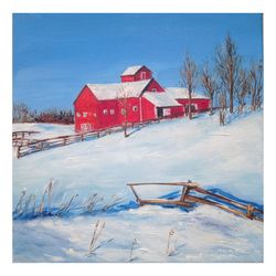 vermont painting winter original art cottage painting winter landscape snow painting on canvas vermont art