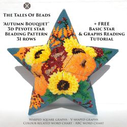 peyote star pattern autumn bouquet / fall beaded star pattern sunflowers / seed bead patterns christmas ornament