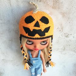 blythe hat crochet orange pumpkin for custom blythe halloween outfit doll fashion clothes blythe accessories