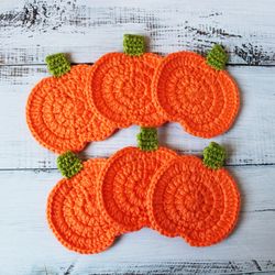 crochet pumpkins halloween coaster for fall table decor, decorative pumpkin autumn decorations, primitive fall decor