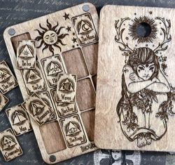 deer woman witch runes set with box, witchcraft divination tools, witch birthday gift, esoteric decor