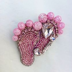 beaded pink rhinestone heels brooch for women, newborn baby girl gift, new mom gift, nurse gifts, obgyn gift