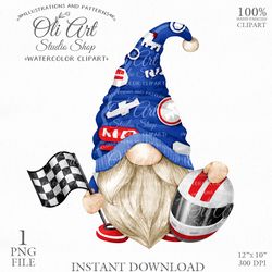 Gnome Race Car Driver Clip Art. Hand Drawn Graphics, Instant Download. Digital Download. OliArtStudioShop