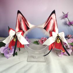 white kitsune fox ears headband with bows