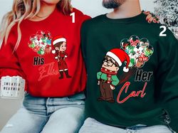 custom up carl and ellie christmas couple shirt, personalized his ellie her carl shirt, pixar up movie shirt, disneyland