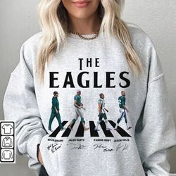 eagles walking abbey road signatures football shirt, nick sirianni, jalen hurts, dandre swift, jason kelce, philadelphia