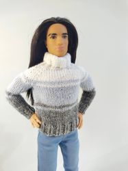 ken sweater, hand knit jumper cables for 1/6 bjd male doll