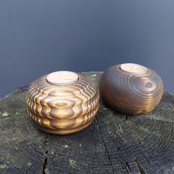 set of handmade wood tealight candle holders